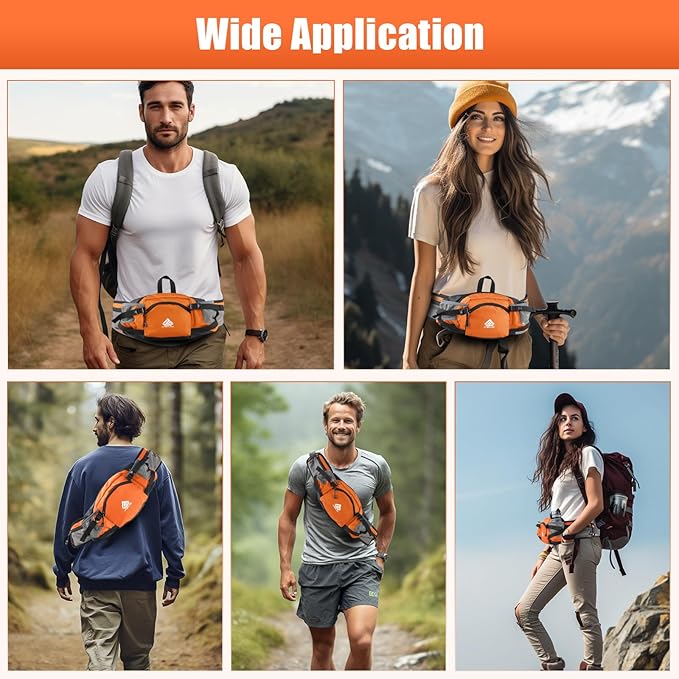 Fanny Pack Waist Bag with Water Bottle Holder for Men Women Running Hiking Travel Dog Walking Workout Cycling Outdoor (Orange)