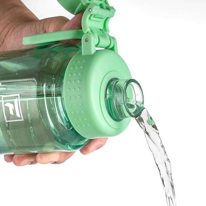 Fanhaw 32 oz Clear Water Bottle with Fast-Flow Spout Lid, BPA-Free Tritan, Wide Mouth, Leakproof, Reusable Bottle for Gym, School, Office, Travel (Glow Green)