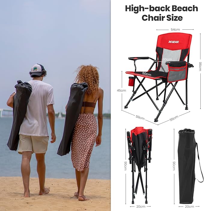 Camping Chair for Adults 350 LBS Support Camp Chair with Breathable Mesh Back Fabric with Arm Rest Cup Holder and Portable Carrying Bag