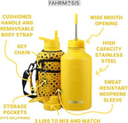 64 Oz Insulated Water Bottle with Strap Stainless Steel Sports Water Bottle with 3 Lids (Straw, Chug and Flip Lid) Leak Proof Metal Half Gallon Jug for Men & Women - Yellow