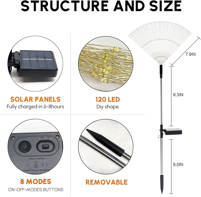 Christmas Solar Garden Lights for Outdoor Decor, Waterproof 2 Pack Solar Powered Firework Stake 120 LED Sparklers String Lights for Yard Pathway Halloween Christmas Decorations(Colorful)