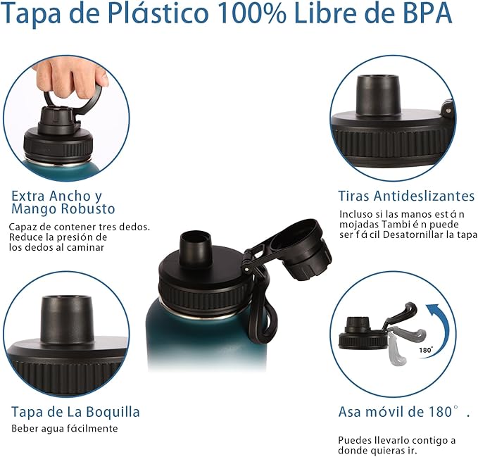 Volhoply Insulated Water Bottles Bulk 4 Pack,40 oz Stainless Steel Sports Bottle with Paracord Handle & Spout Lid,Double Walled Water Cups with Wide Mouth,Reusable Large Water Cup(Dark Night,4 Set)