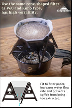 CAMPINGMOON Collapsible Coffee Dripper Pour Over Camping Outdoor 304 Stainless Steel Black BKCOF-01