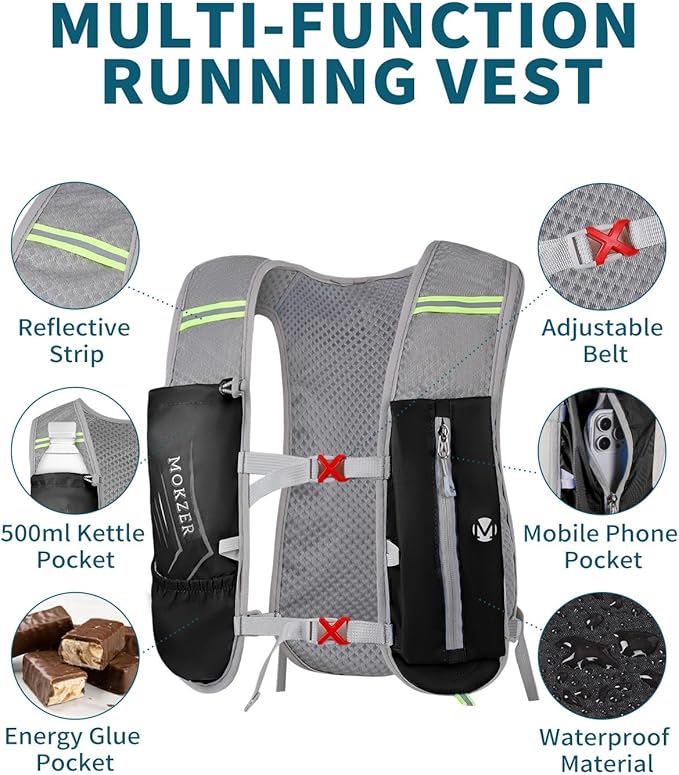 Running Hydration Vest with a 2L Water Bladder, Hydration Pack Lightweight Water Backpack for Running Hiking Cycling Marathon Trail for Men Women