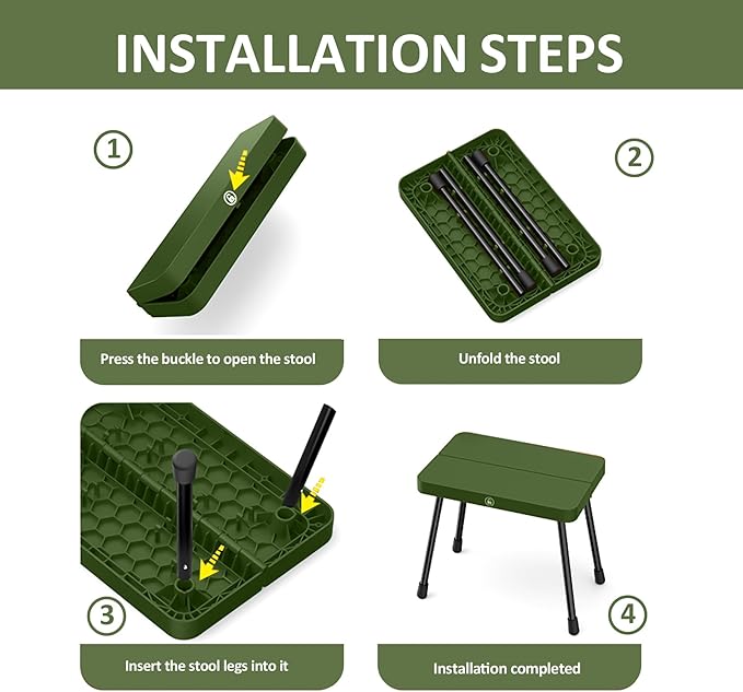 10 Inch Portable Folding Stool for Camping, Gardening, BBQ, and Outdoor Activities (Green)