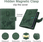 Personalized D Passport Holder Cover Initial Letter Travel Wallet RFID Blocking Passport Cover Credit Card Holder Case Passport Book Holders for Women and Men, Pine Green-D