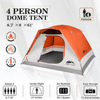 Happy Travel Camping Tent, 4/6 Person Dome Tents for Camping with Rainfly, Waterproof Clip Easy Setup Portable Family Tent with Mesh Windows, 20% More Headroom Backpacking Tents for Camping & Hiking