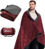 4-in-1 Large Outdoor Blanket - Waterproof & Windproof Thickened Warm Fleece Camping Blanket for Stadium, Hiking, Sporting Events - 81"x57", Packable (Antique Ruby)