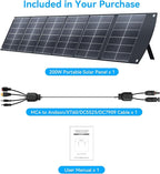 Ecosonique 200W Portable Solar Panel for Power Stations, Foldable & Lightweight with Kickstand, USB-C PD3.0 & USB-A QC3.0, MC4 & Multi-Output for Solar Generators, RVs, Camping, and Outdoor Use
