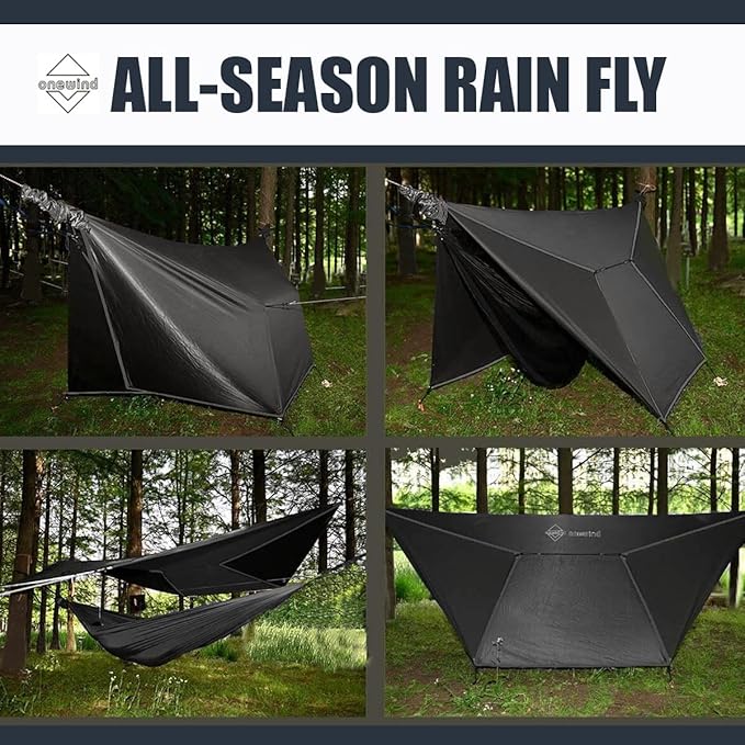 Onewind 11×10 ft Hammock Tarp, Lightweight Silnylon Hammock Rain Fly, 4000mm Waterproof 4-Season Multiple Shelter Solution Camping Tarp Tent with Complete Accessories, Dark Grey