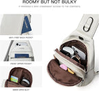 7L Sling Bag For Women Faux Leather Anti Theft Small Casual Daypack Backpack Fanny Pack Crossbody Chest Bags Purse Waterproof Beige