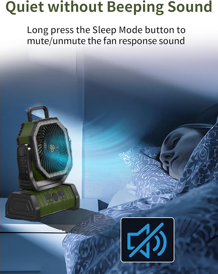 Battery Operated Fan Portable Camping Battery Powered Fan with LED Lantern Light 20000mAh Rechargeable, Oscillating, 360° Rotation Hanging Hook for Tent, Canopy, Beach, Outdoor(Green)