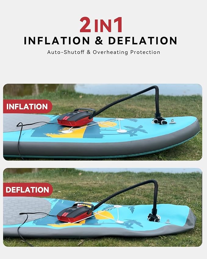 ZFOX 50PSI Paddle Board Pump, Portable Electric SUP Pump with Auto-Shutoff & Cooling Fan – Smart Inflation for Paddle Board, 9 Nozzles, HD LCD Display, 12V DC (Red-M)