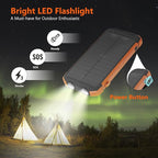 ERRBBIC Solar Charger Power Bank 20000mAh, Portable Wireless Charger, 15W Fast Charging External Battery Pack with Dual Flashlight and USB C Outputs. Outdoor Mobile Power Compatible with Cell Phones
