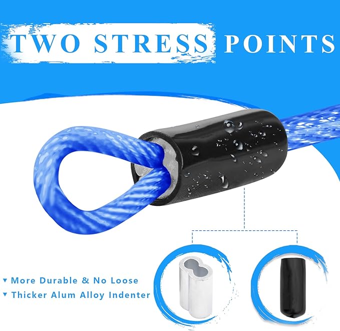 40ft Clothes Line Outdoors 3/16" Wire Ropes Blue PVC Coating Laundry Drying Clothesline with Metal Hooks and Snap Heavy Duty for Umbrella Travel Outside Camping Backyard