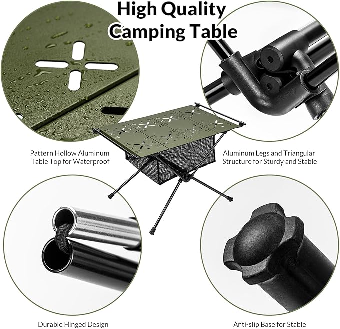 Camping Table,Outdoor Folding Table,Lightweight Portable Camping Side Table with Hollow Pattern,Ultralight Aluminum Beach Table with Carry Bag for Outdoor Cooking,Picnic,Camp,Boat,Travel