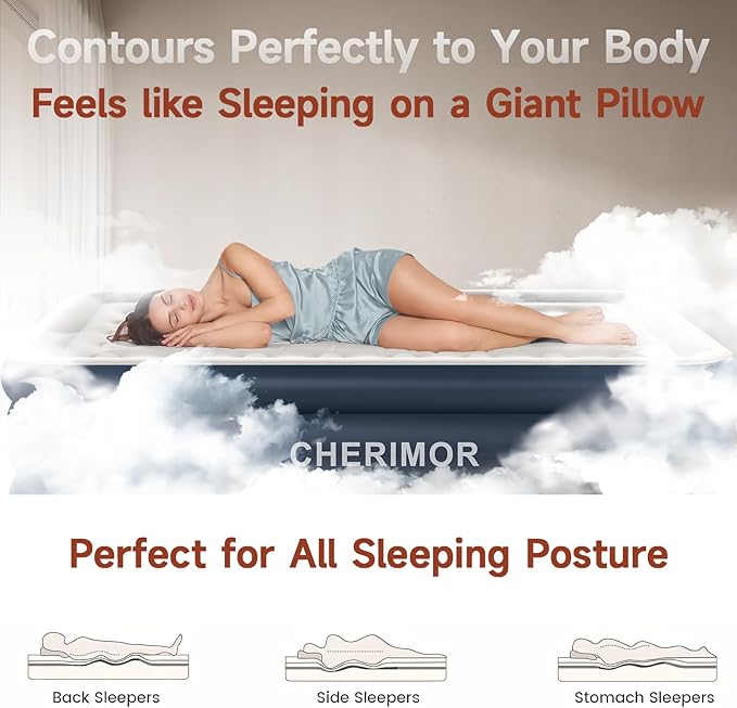 King Size Air Mattress with Built-in Pump, 18in Raised Heavy Duty Inflatable Bed, 1000lbs Maxs, Fast Inflatable Blow up Mattress with Carry Bag, Air Bed for Camping Sleepover Guest Room