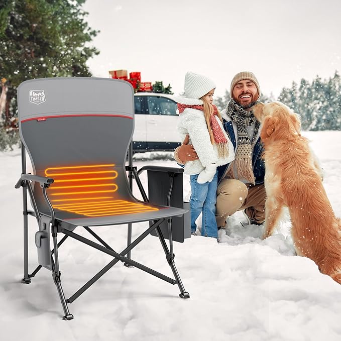 TIMBER RIDGE Oversized 2 Pack Heated Camping Chair for Outdoor Sports, High Back Padded Lawn Chair for Adults Support Up to 500lbs with Cup Holder, Side Pocket(Power Bank not Included)