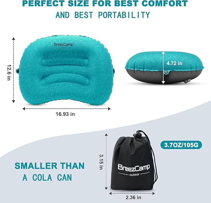Inflatable Camping Pillow, Travel Blow Up Air Pillow, Neck Lumbar Support Ultralight Compact Pillow for Outdoor Hiking Backpacking Car Beach Airplane Sleeping Essentials, Peacock Blue