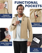 WULFUL Men's Softshell Jacket Waterproof Lightweight Insulated Windbreaker Fleece Lined Rain Shell Jacket for Hiking Travel