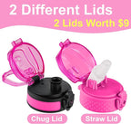 Oldley Insulated Water Bottle 12oz Kids Water Bottles with Straw, Stainless Steel Water Bottle with 2 Lids,Double Wall Vacuum Bottle, Leak-Proof Sports Bottles for School Travel, Rose Red-Green