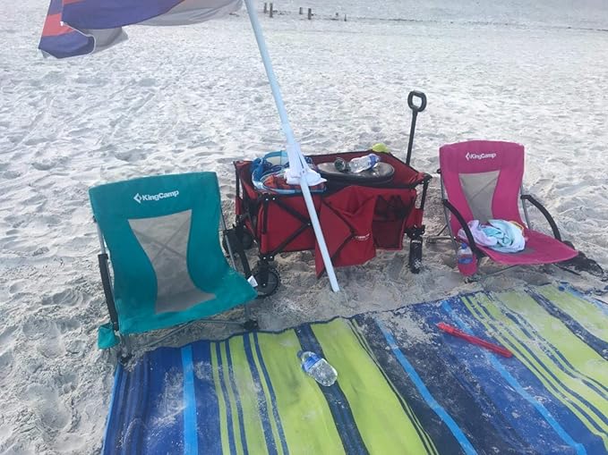 KingCamp Low Beach Chairs, Portable Folding Chair for Adults Extra Wide Ergonomic High Back Seat 300lbs Heavy Duty Lightweight Oversized Gear with Carry Bag for Outdoor Lawn Camping Picnic