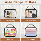 Wedama Clear Toiletry Bag, 2 Pack Clear Makeup Bags with Handles, Large Travel Bags PVC Cosmetic Bag for Women and Men, Carry on Airport Airline Compliant Bag, Black