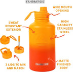 64 Oz Water Bottle with Straw Stainless Steel Sports Water Bottle with 3 Lids (Straw, Chug and Flip Lid) Leak Proof Metal Half Gallon Jug for Men & Women - Orange Fusion