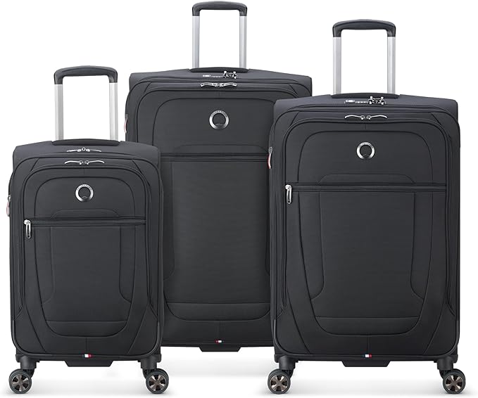 DELSEY PARIS Helium DLX Softside Expandable Luggage with Spinner Wheels, Black, 3 Piece Set (20/25/29)