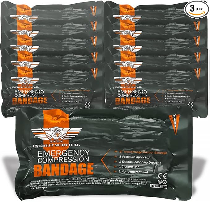EVERLIT Israeli 6 Inch Emergency Bandage Compression Trauma Pressure Wound Dressing Sterile Vacuum-Sealed Packaging for Bleeding Control, Medical Trauma Kit, Gun Shot, First Aid IFAK