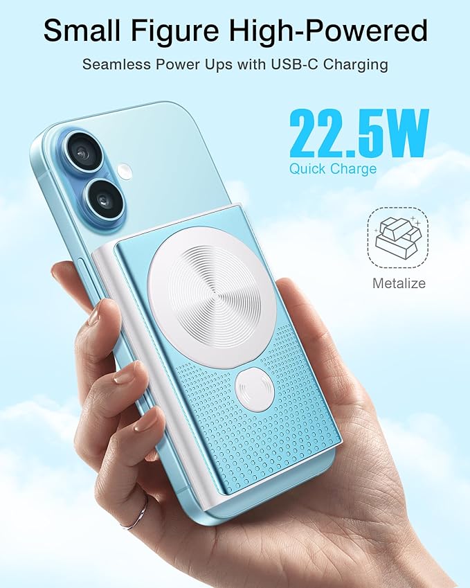 Kesguar Magnetic Portable Charger, 10000mAh 22.5W PD Super Fast Charging Wireless Power Bank. Ultra-Strong Magnet, USB C in&Out Battery Pack for Magsafe, iPhone 17/16/15/13/12 Pro Series, Blue