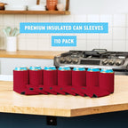 Blank Beer Can Cooler Sleeves (110-Pack) Soft Insulated Beer Can Coolies - HTV Friendly Blank Koolies in Bulk for Beer Cans & Bottles - Coolie Blanks for Vinyl Projects & Wedding Favors (Red)
