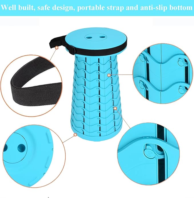 Fishboy Upgraded Collapsible Stool, 400lbs Max Weight, Lightweight But Sturdy, Portable Retractable Folding Telescoping Foldable Camping Stool for Adults Outdoor Fishing Hiking Gardening Travel BBQ