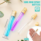 Zhehao 75 Pcs Mini Spray Bottles 10 ml Clear Glass Perfume Bottles Refillable Fine Mist Perfume Atomizer Portable Empty Sample Containers for Cleaning, Essential Oils, Travel (Gold Cap)