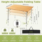 ATEPA Bamboo Folding Table, 32 * 24'' Adjustable Height Folding Camping Table, Eco Friendly l Wooden Folding Table with Aluminum Legs, Carry Bag for Picnic Beach Fishing Outdoor Indoor, 2-4 Person