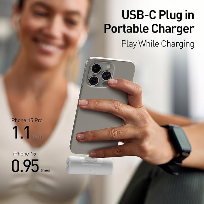 iWALK Portable Charger for iPhone 15/16/17, Power Bank with Build-in USB C Connector, 4,500mAh Battery Pack Phone Charger for iPhone Series, Samsung S22/23/24 Series and Android, Pink