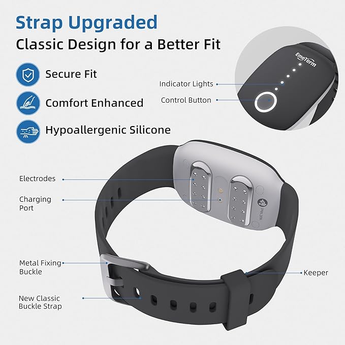 EmeTerm Fashion FDA-Cleared Relieve Nausea Electrode Stimulator Morning Sickness Motion Travel Sickness Vomit Relief Rechargeable No Gel Drug Free Wristbands Without Side Effects (2 Pack)
