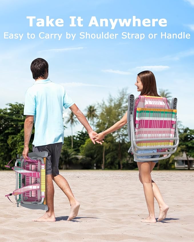 ZENPETIO Beach Chair, Camping Chair for Adults, Reclining Backpack Chair for Pool, Beach, Camping, Outdoors