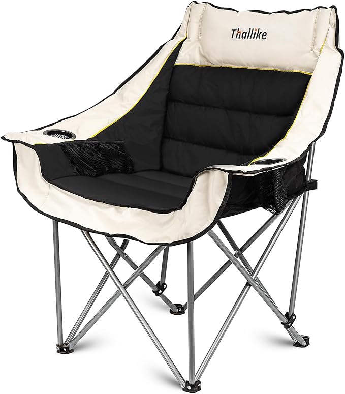 Oversized Camping Chair for Adults – Heavy Duty Folding Chair with Cup Holders, Storage Pocket & Carry Bag – Outdoor Padded Camp Chair for Camping, Backyard, Fishing & Sports – Supports 400lbs