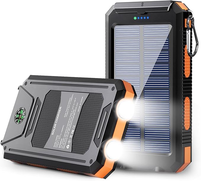 Solar Charger Power Bank - 36800mAh Solar Phone Charger, USB-C QC3.0 Fast Charger with LED Flashlight, IP65 Waterproof Portable Power Bank for Camping, Hiking Outdoor Activities