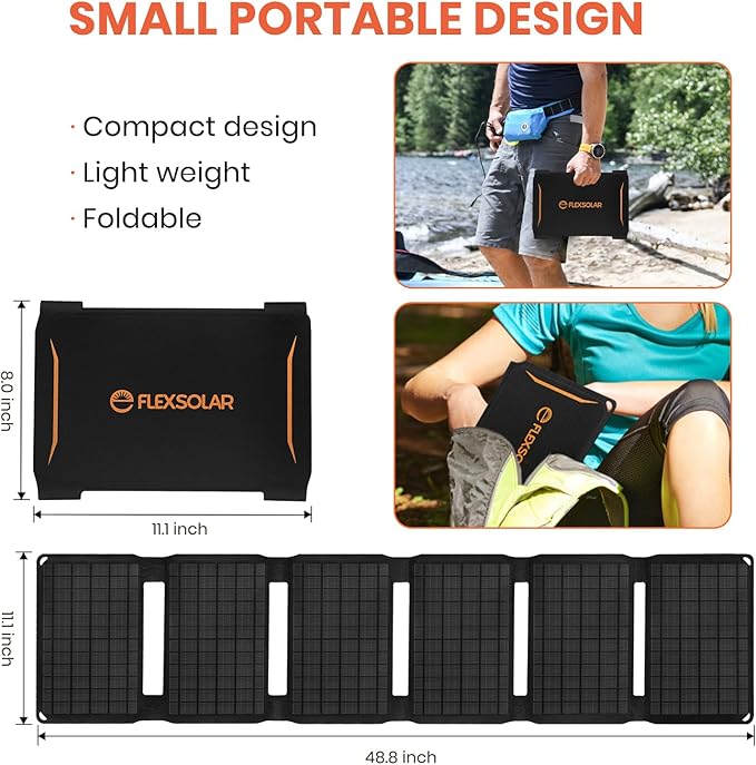 FlexSolar 40W Portable Solar Panel Charger with USB-A/USB-C/DC Outputs for Camera Phones Tablets Power Stations - Waterproof for Outdoor Backpacking Camping RV Boat