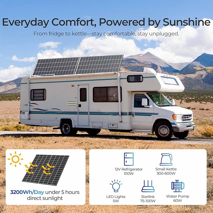 Renogy 320 Watts Solar Panels 10PCS 12V/24V N-Type 18BB Solar Panel Monocrystalline Total 3200W On/Off Grid Application Over 1000 Watt Solar Panel 25% High Efficiency for Homes Roof RV Boat Black