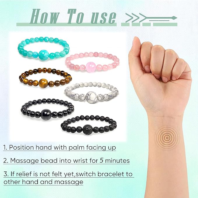 Hion Motion Sickness Bands Anti Nausea Acupressure Wristband Anti Nausea Bracelet for Motion Sickness and Morning Sickness（YC-SL-6PCS-aAY-1）