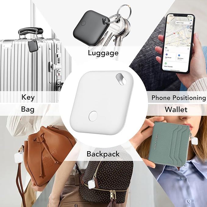 Air Tracker Tags-4 Pack[Apple MFi Certified], Bluetooth Tracker Works with Apple Find My APP (iOS Only), Smart Tag Item Finder for Keys, Bags, Luggage, Wallet, Replaceable Battery Last 2 Years