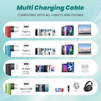 Travel Vacation Essentials Multi Charging Cable, Right Angle 4 in 1 Charging Cable, Long Phone Charger Cords with IP/Type C/Type C/Micro Port, Compatible with Most Cell Phones and More （1Pack 5FT）