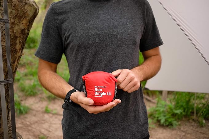 KAMMOK: Roo Single Ultra Light Hammock | Strong & 100% Recycled Fabric | Water Resistant, Ripstop Fabric | Comfortable, Packable, Lightweight (Adventure Grade, Ember Orange