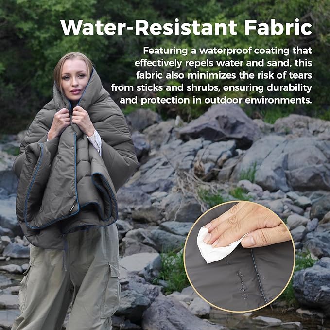 KingCamp Ultralight Camping Blanket Packable Down Alternative Puffy Wearable Blankets Weatherproof Warm Package Quilt with Snap Buttons & Corner Loops for Outdoor Travel Stadium (69" L x 53" W, Grey)