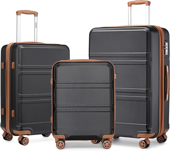 Kono 3 Piece Luggage Sets Expandable(only 28") Lightweight with Spinner Wheels TSA Lock Hardside Travel Rolling Suitcases 20in 24in 28in Carry on Black