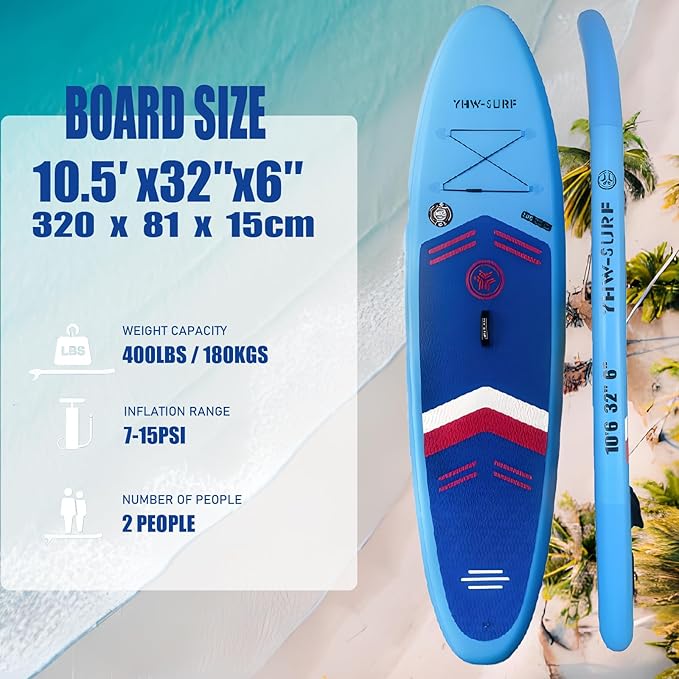 Inflatable Stand Up Paddle Board Set, Wide SUP Board Design, 400 lbs Weight Limit, with Paddle, Pump, Backpack, Fins for Adults and Youth