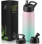SipX™ Triple-Insulated Stainless Steel Water Bottle 25oz. With 3 Lids, BPA-Free Reusable Insulated Water Bottle Keeps Cold 24 Hours, (Gradiant Mint Pink)